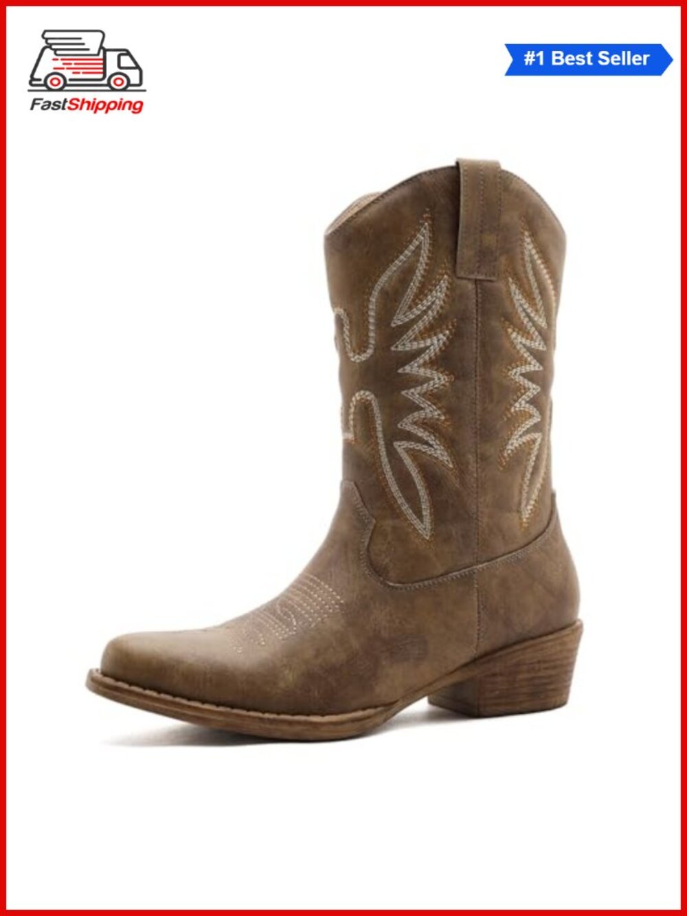 ✨ GLOBALWIN Women's Mid-Calf Western Cowboy Boots Square Toe Faux Leather
